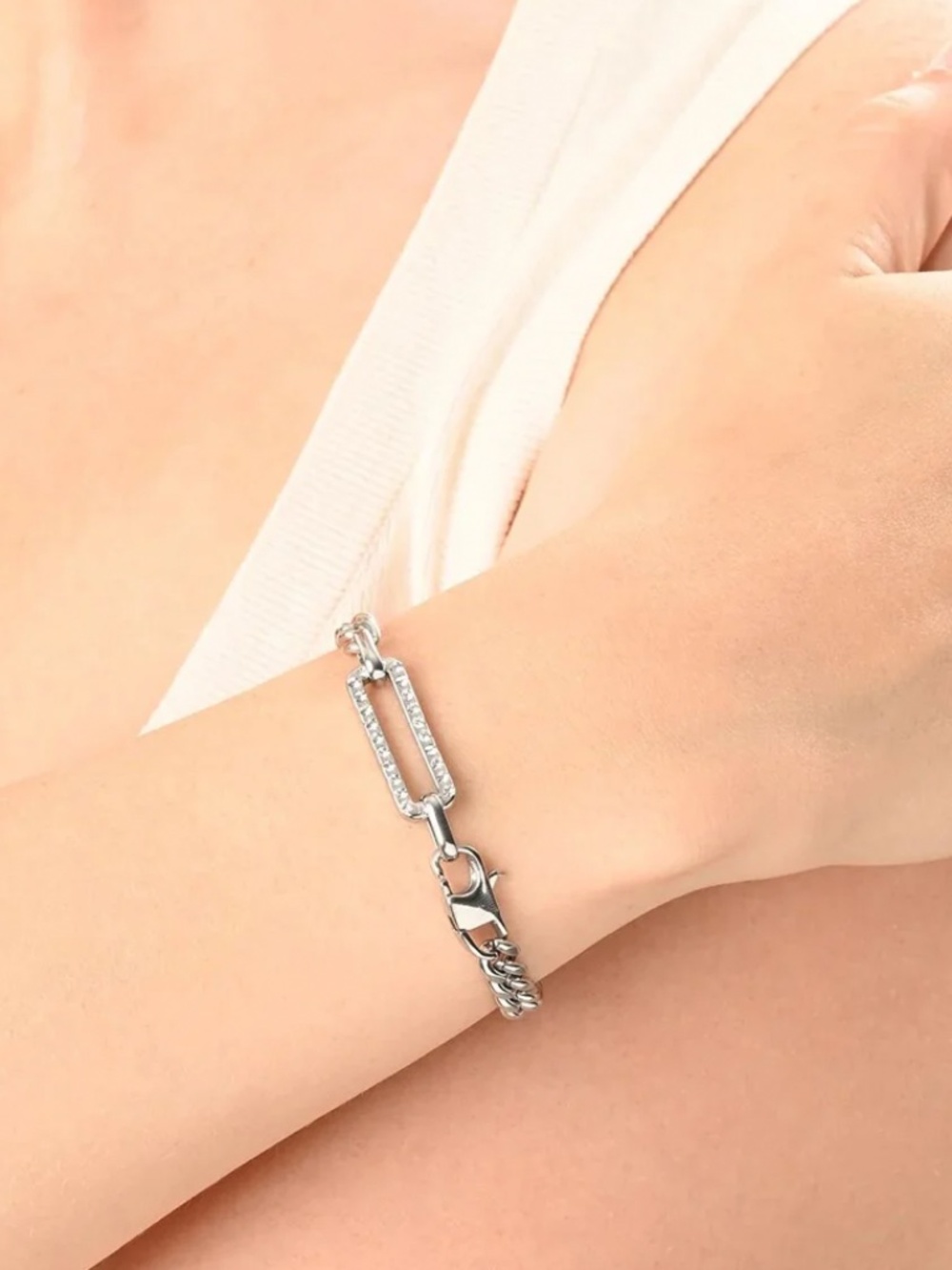 18K Gold PVD Stainless Steel Large Stone Carabiner Bracelet